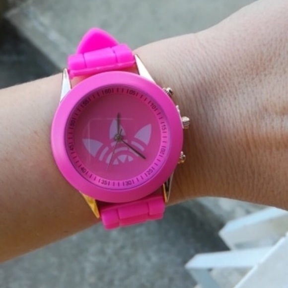 Unisex Neon Pink Trefoil Sports Fashion Watch - Picture 2 of 4